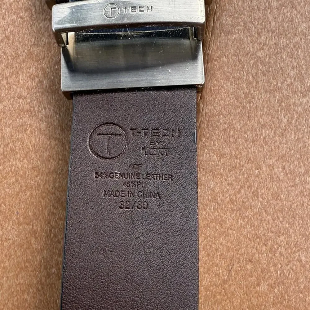 T Tech by Tumi Black Brown Reversible Belt Silver Buckle Size 32